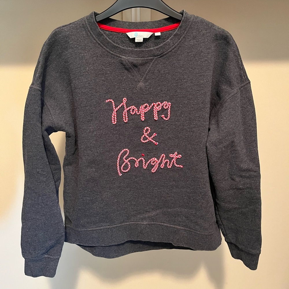 Boden Women's Dark Gray Sweatshirt with Candy Cane Text